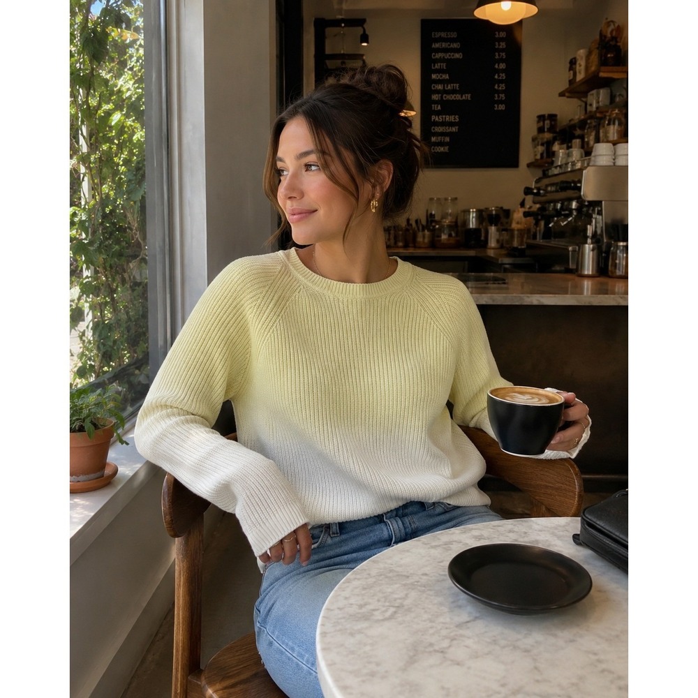 525 America Sweater Womens Small Yellow Ombre Dip Dye Ribbed Knit Cotton